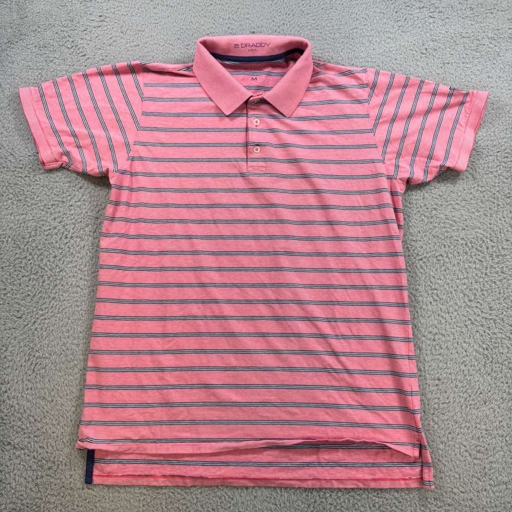 B Draddy Mens Pink Striped Pima Cotton Spandex Golf Polo Shirt Size M Medium